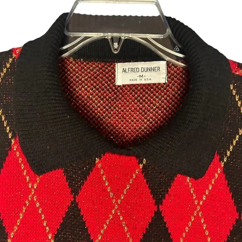 Alfred Dunner Vintage Argyle Sweater Red Black Gold | M | Made USA